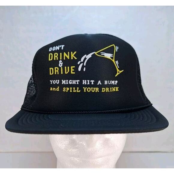 Vintage Funny Liquor Trucker Hat Cap Mesh Snapback Black "Don't Drink And Drive" - Picture 1 of 8